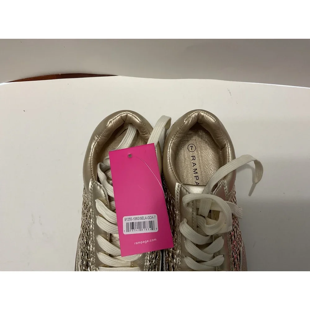 Rampage Gisela Gold Metallic Braided Lace Up Fashion Sneakers Womens Size 7 NEW